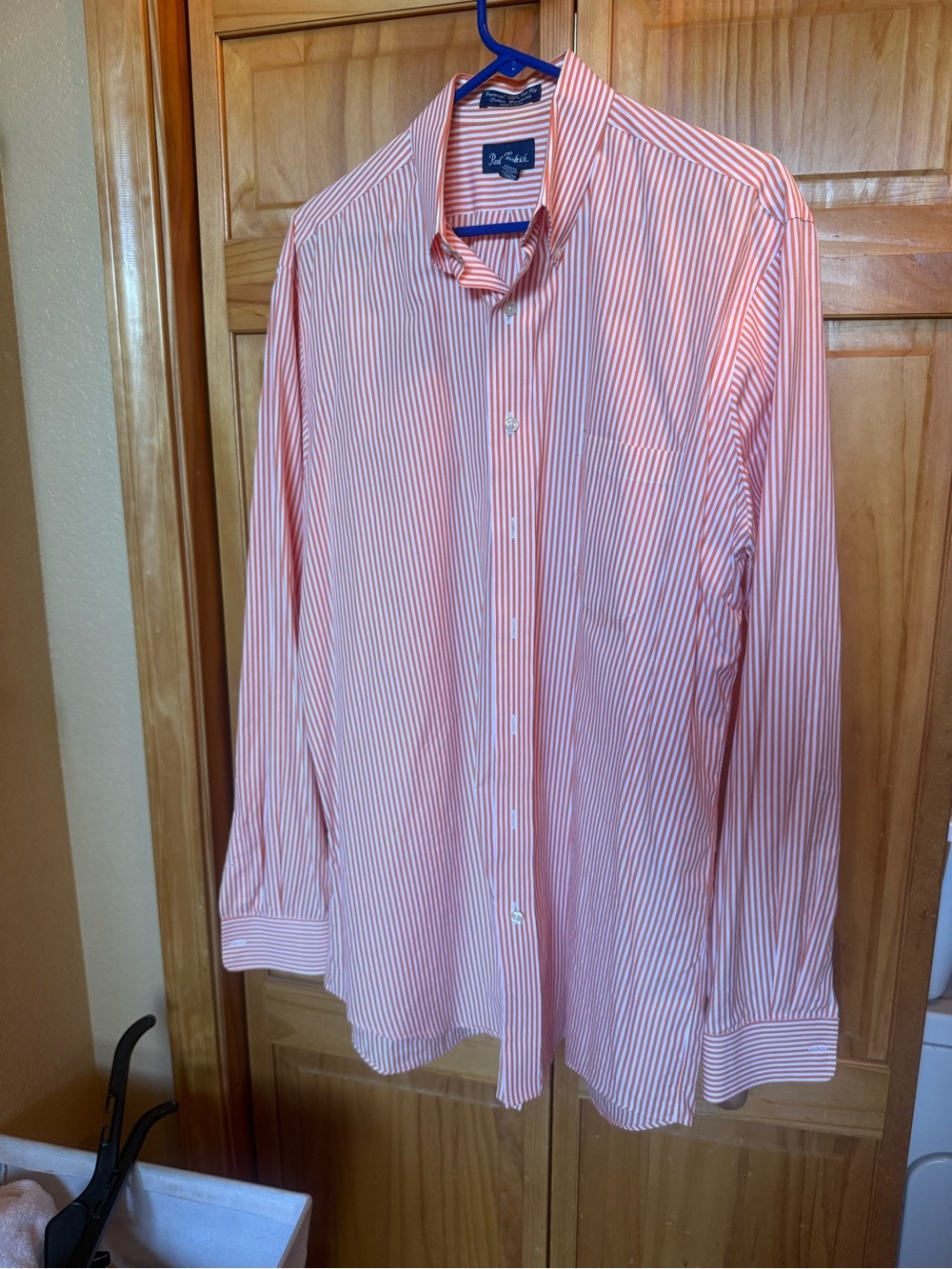 Paul Fredrick Pink and White Striped Dress Shirt
